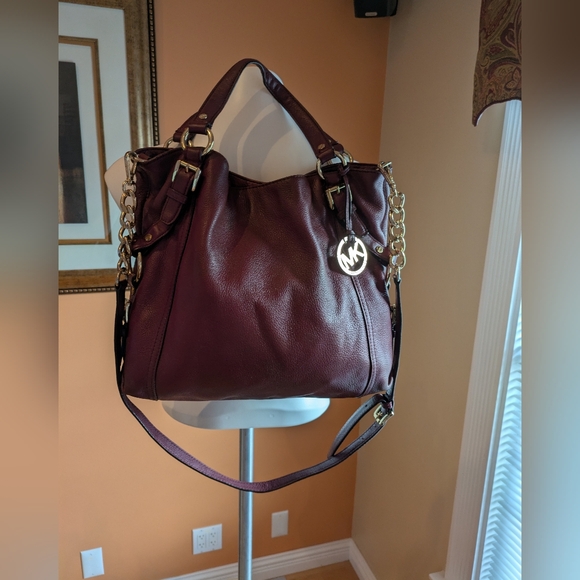 MICHAEL KORS BURGUNDY BAG Shoulder Leather Gold Hardwer - Picture 3 of 14